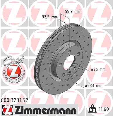 Zimmermann 1x Sport-Bremsscheibe belüftet vorne [Hersteller-Nr. 600.3231.52] für VW von Zimmermann