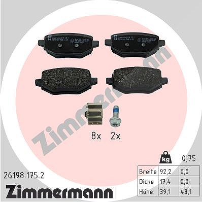 Zimmermann Bremsbelagsatz, Scheibenbremse [Hersteller-Nr. 26198.175.2] für Citroën, Ds, Opel, Peugeot von Zimmermann