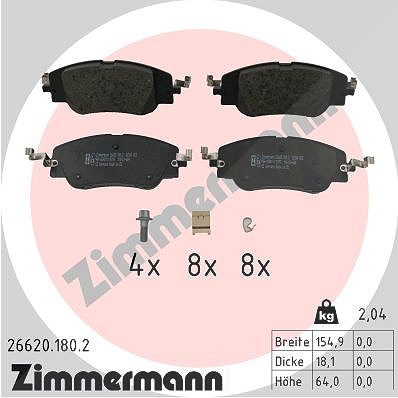 Zimmermann Bremsbelagsatz, Scheibenbremse [Hersteller-Nr. 26620.180.2] für Citroën, Opel, Peugeot von Zimmermann