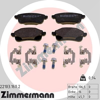 Zimmermann Bremsbeläge mit Zubehör hinten (Satz) [Hersteller-Nr. 22103.160.2] für Renault von Zimmermann