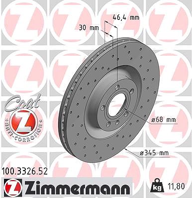 Zimmermann 1x Bremsscheibe [Hersteller-Nr. 100.3326.52] für Audi von Zimmermann