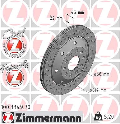 Zimmermann 1x Bremsscheibe Hinterachse Links [Hersteller-Nr. 100.3349.70] für Audi von Zimmermann