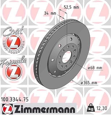 Zimmermann 1x Bremsscheibe Vorderachse Rechts [Hersteller-Nr. 100.3344.75] für Audi von Zimmermann