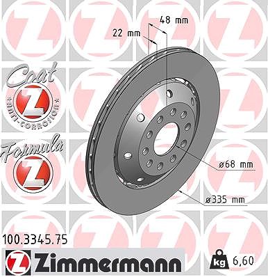 Zimmermann 1x Bremsscheibe Hinterachse Links [Hersteller-Nr. 100.3345.75] für Audi von Zimmermann