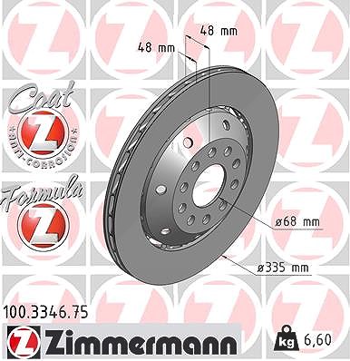 Zimmermann 1x Bremsscheibe Hinterachse Rechts [Hersteller-Nr. 100.3346.75] für Audi von Zimmermann