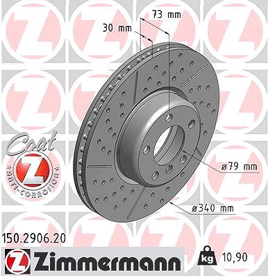 Zimmermann Bremsscheibe Vorderachse Gelocht/Belüftet [Hersteller-Nr. 150.2906.20] für BMW von Zimmermann