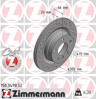 Zimmermann 1x Bremsscheibe Hinterachse Belüftet [Hersteller-Nr. 150.3498.52] für BMW von Zimmermann