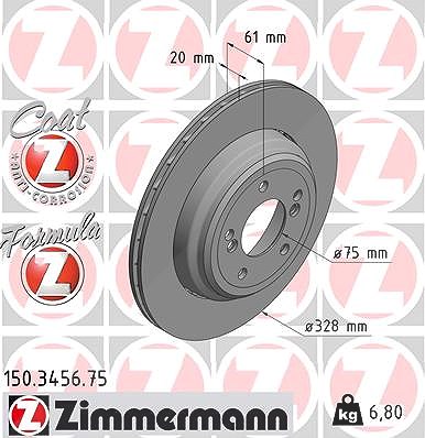 Zimmermann 1x Bremsscheibe Hinterachse Rechts [Hersteller-Nr. 150.3456.75] für BMW von Zimmermann