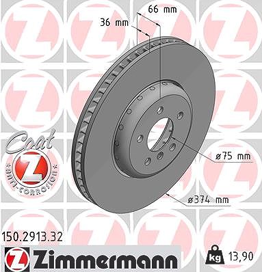 Zimmermann 1x Bremsscheibe Vorderachse Rechts [Hersteller-Nr. 150.2913.32] für BMW von Zimmermann