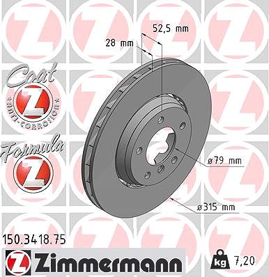 Zimmermann 1x Bremsscheibe Vorderachse Rechts [Hersteller-Nr. 150.3418.75] für BMW von Zimmermann