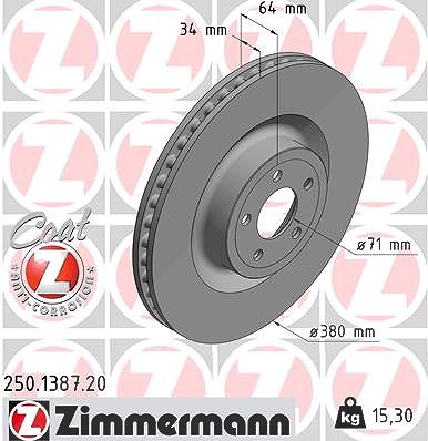 Zimmermann 1x Bremsscheibe [Hersteller-Nr. 250.1387.20] für Ford Usa von Zimmermann