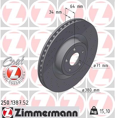 Zimmermann 1x Bremsscheibe [Hersteller-Nr. 250.1387.52] für Ford Usa von Zimmermann