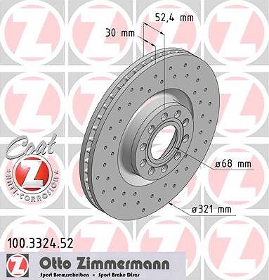 Zimmermann Bremsscheibe [Hersteller-Nr. 100.3324.52] für Audi von Zimmermann