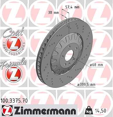 Zimmermann 1x Bremsscheibe [Hersteller-Nr. 100.3375.70] für Audi, VW von Zimmermann