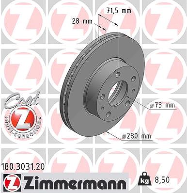 Zimmermann Bremsscheibe [Hersteller-Nr. 180.3031.20] für Citroën, Fiat von Zimmermann