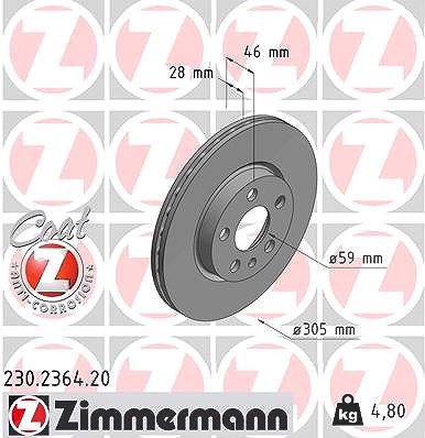 Zimmermann Bremsscheibe [Hersteller-Nr. 230.2364.20] für Citroën, Fiat, Peugeot von Zimmermann