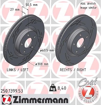 Zimmermann 1x Bremsscheibe [Hersteller-Nr. 250.1399.53] für Ford von Zimmermann