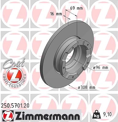 Zimmermann 1x Bremsscheibe [Hersteller-Nr. 250.5701.20] für Ford von Zimmermann