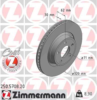 Zimmermann Bremsscheibe [Hersteller-Nr. 250.5708.20] für Ford Usa von Zimmermann