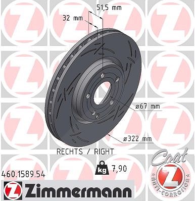 Zimmermann 1x Bremsscheibe Vorderachse Links [Hersteller-Nr. 460.1589.54] für Porsche von Zimmermann