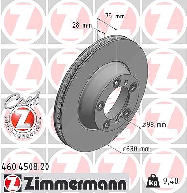 Zimmermann 1x Bremsscheibe Hinterachse Links [Hersteller-Nr. 460.4508.20] für Porsche von Zimmermann