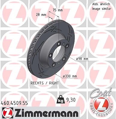 Zimmermann 1x Bremsscheibe Hinterachse Rechts [Hersteller-Nr. 460.4509.55] für Porsche von Zimmermann