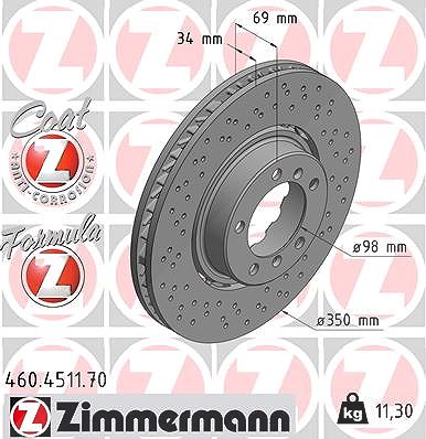 Zimmermann 1x Bremsscheibe Vorderachse Rechts [Hersteller-Nr. 460.4511.70] für Porsche von Zimmermann