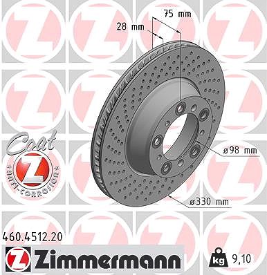 Zimmermann 1x Bremsscheibe Hinterachse Links [Hersteller-Nr. 460.4512.20] für Porsche von Zimmermann