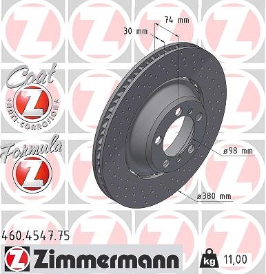 Zimmermann 1x Bremsscheibe Hinterachse Rechts [Hersteller-Nr. 460.4547.75] für Porsche von Zimmermann