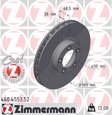 Zimmermann 1x Bremsscheibe Vorderachse Links [Hersteller-Nr. 460.4553.52] für Porsche, Audi von Zimmermann