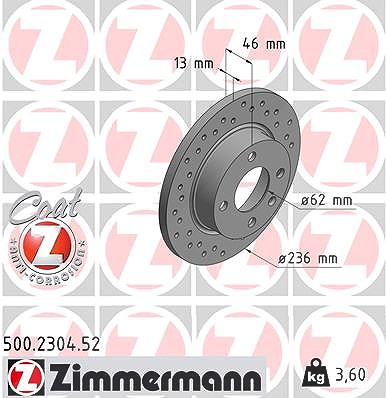 Zimmermann Bremsscheibe [Hersteller-Nr. 500.2304.52] für Skoda von Zimmermann