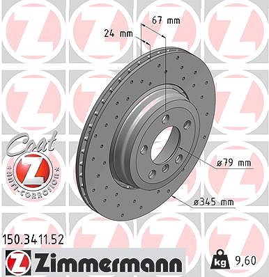 Zimmermann 1x Bremsscheibe Hinterachse Belüftet [Hersteller-Nr. 150.3411.52] für BMW von Zimmermann