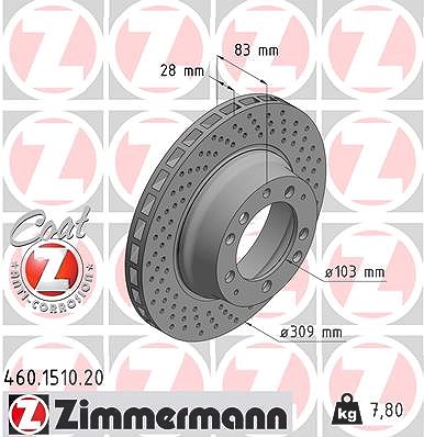 Zimmermann 1x Bremsscheibe Hinterachse Rechts [Hersteller-Nr. 460.1510.20] für Porsche von Zimmermann