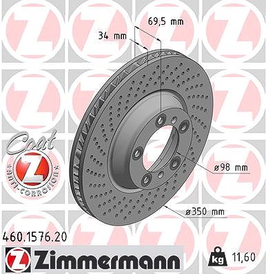 Zimmermann 1x Bremsscheibe Vorderachse Links [Hersteller-Nr. 460.1576.20] für Porsche von Zimmermann