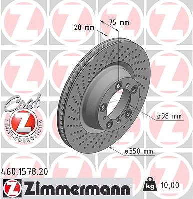 Zimmermann 1x Bremsscheibe Hinterachse Links [Hersteller-Nr. 460.1578.20] für Porsche von Zimmermann