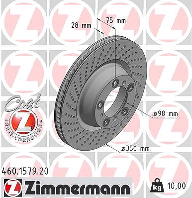 Zimmermann 1x Bremsscheibe Hinterachse Rechts [Hersteller-Nr. 460.1579.20] für Porsche von Zimmermann