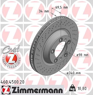 Zimmermann 1x Bremsscheibe Vorderachse Links [Hersteller-Nr. 460.4500.20] für Porsche von Zimmermann