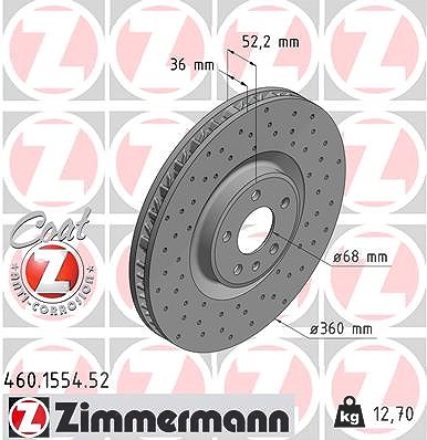 Zimmermann 1x Bremsscheibe Vorderachse Links [Hersteller-Nr. 460.1554.52] für Porsche von Zimmermann