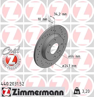 Zimmermann Bremsscheibe Vorder/Hinterachse Voll [Hersteller-Nr. 440.2031.52] für Citroën, Peugeot von Zimmermann