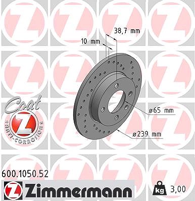 Zimmermann Bremsscheibe Vorder-/Hinterachse Voll [Hersteller-Nr. 600.1050.52] für Audi, Seat, VW von Zimmermann