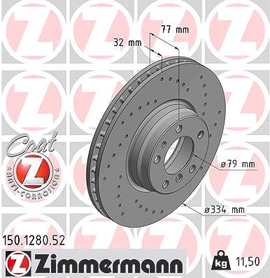 Zimmermann 1x Bremsscheibe Vorderachse Belüftet [Hersteller-Nr. 150.1280.52] für BMW von Zimmermann