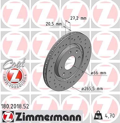 Zimmermann Bremsscheibe Vorderachse Belüftet [Hersteller-Nr. 180.2018.52] für Citroën, Peugeot von Zimmermann