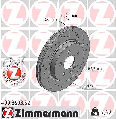 Zimmermann Bremsscheibe Vorderachse Belüftet [Hersteller-Nr. 400.3603.52] für Mercedes-Benz von Zimmermann