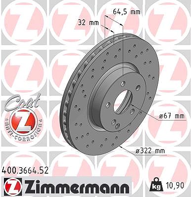 Zimmermann 1x Bremsscheibe Vorderachse Belüftet [Hersteller-Nr. 400.3664.52] für Mercedes-Benz von Zimmermann
