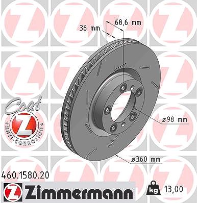 Zimmermann 1x Bremsscheibe Vorderachse links [Hersteller-Nr. 460.1580.20] für Porsche von Zimmermann