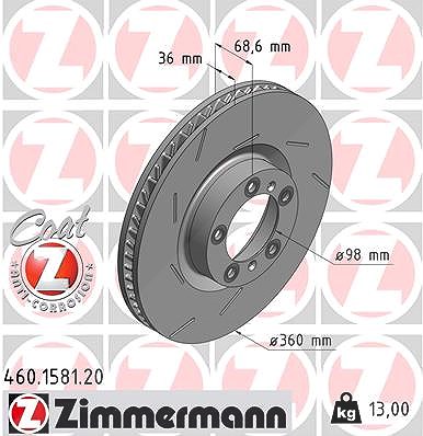 Zimmermann 1x Bremsscheibe Vorderachse rechts [Hersteller-Nr. 460.1581.20] für Porsche von Zimmermann