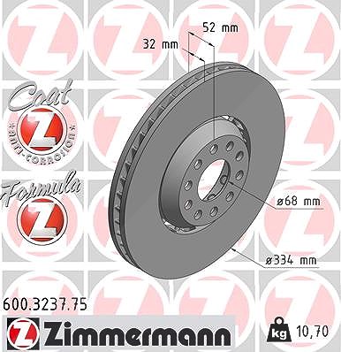 Zimmermann 1x Bremsscheibe Vorderachse Links [Hersteller-Nr. 600.3237.75] für VW von Zimmermann