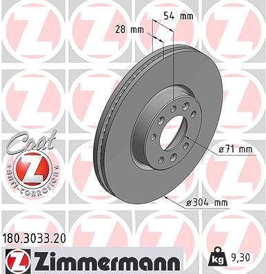 Zimmermann Bremsscheibe belüftet vorne [Hersteller-Nr. 180.3033.20] für Citroën, Peugeot, Toyota von Zimmermann