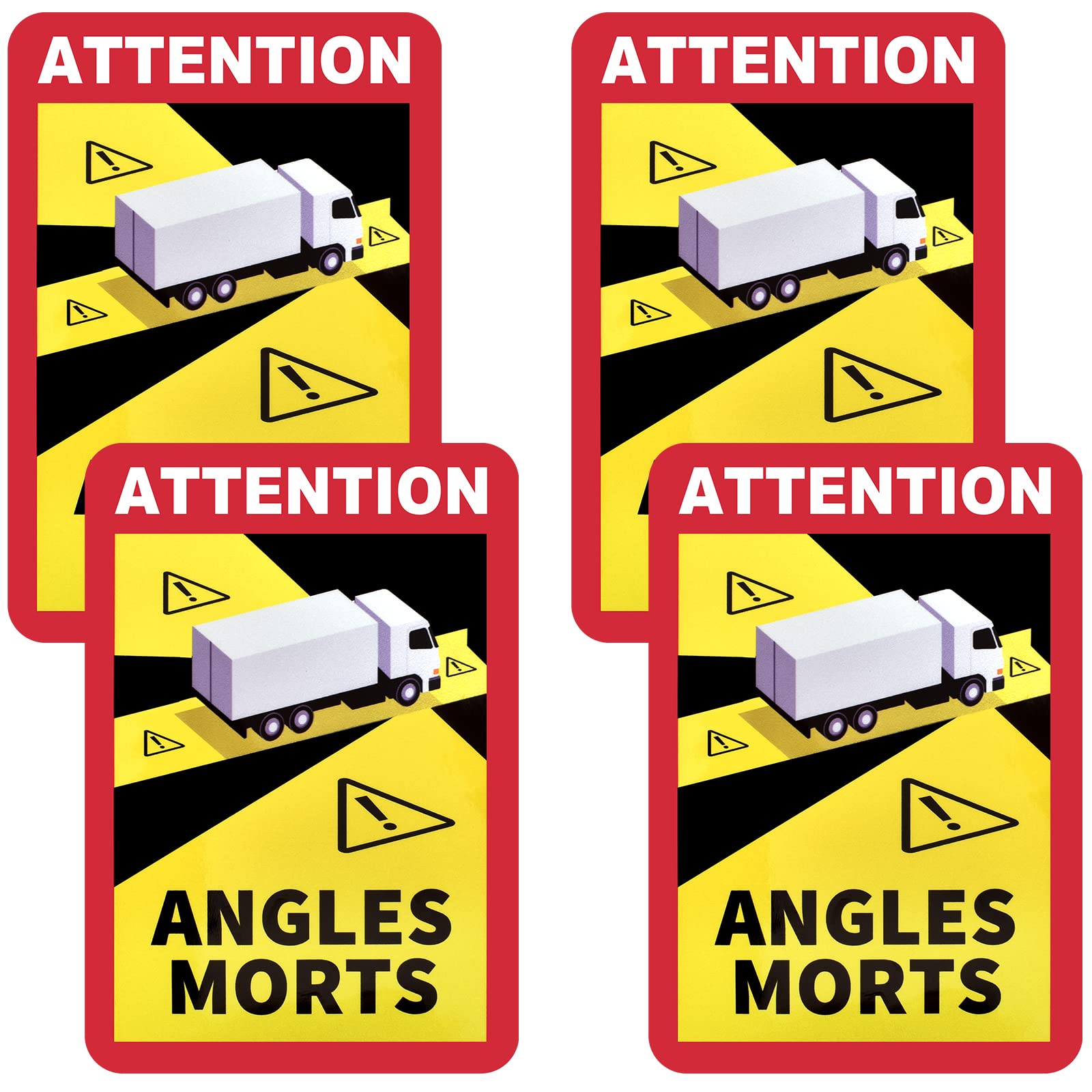 4 Stück Attention Angles Morts Aufkleber Toter Winkel Aufkleber LKW Selbstklebend Wasserdicht UV Schutz 17 x 25 cm Hinweiszeichen Fahrzeuge Lastwagen Auto von Zimoer