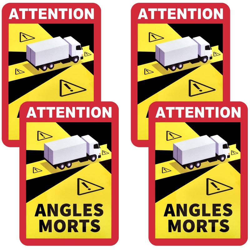 4 Stück Attention Angles Morts Aufkleber Toter Winkel Aufkleber LKW Selbstklebend Wasserdicht UV Schutz 17 x 25 cm Hinweiszeichen Fahrzeuge Lastwagen Auto von Zimoer